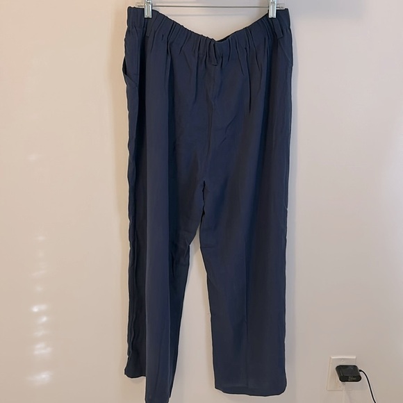 Halara High Waist Side Pocket Wide Leg Linen Feel Pants Blue - Picture 5 of 11